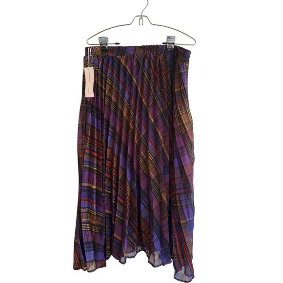 Live 4 Truth Plaid Midi Skirt Women’s XL Purple Multicolor Pleated Polyester New - Picture 2 of 8